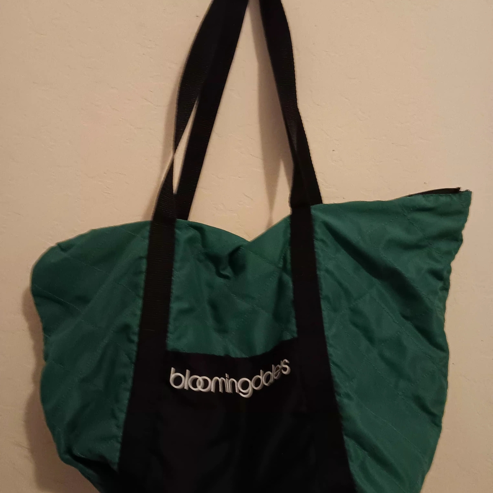 Vintage Bloomingdale's Green & Black Tote Bag Large  Light Weight
